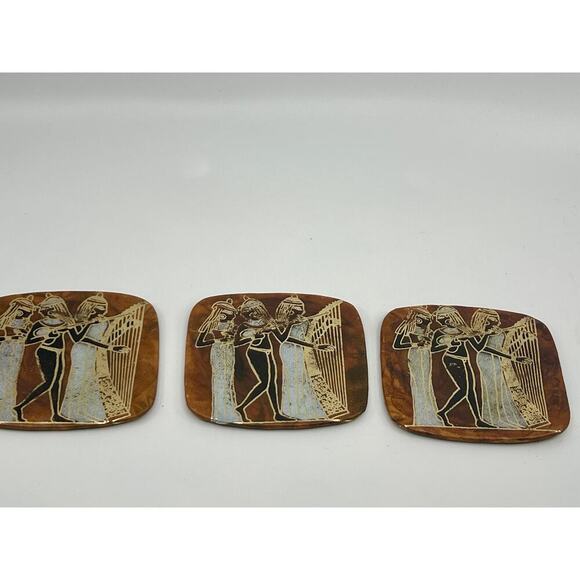 Vintage 3 Pc Set of Egyptian Goddess Leather Coasters - Picture 4 of 5